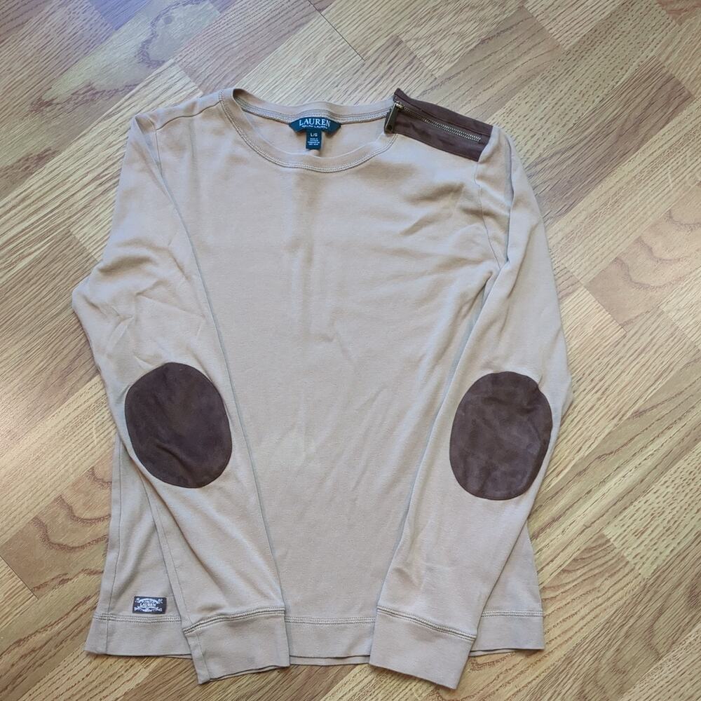 Ralph Lauren Top Womens L Brown Suede Elbow Patch Western Equestrian Preppy